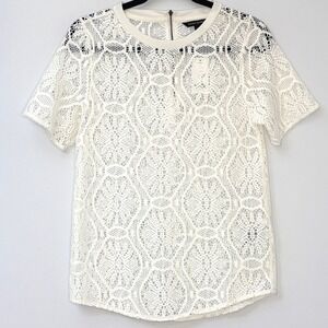 Banana Republic Ivory Lace Short Sleeve Top Medallion Sz XS